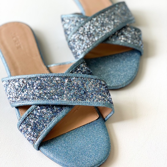 NWT, J Crew Blue Glitter Cora Crisscross Sandals, Size 10.5 - Picture 9 of 9